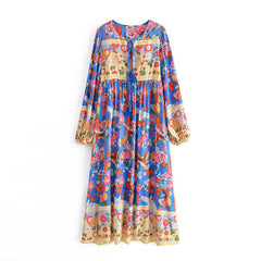 Gown Dress, Boho Maxi Dress, Loose Dress, Irma Peony Blue Bird