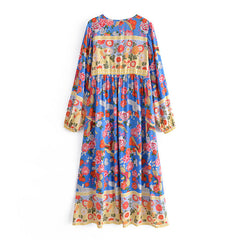 Gown Dress, Boho Maxi Dress, Loose Dress, Irma Peony Blue Bird