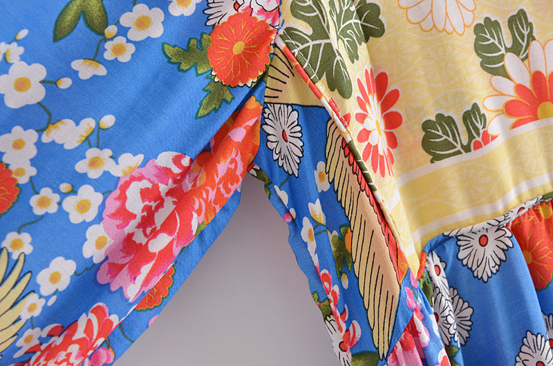 Gown Dress, Boho Maxi Dress, Loose Dress, Irma Peony Blue Bird
