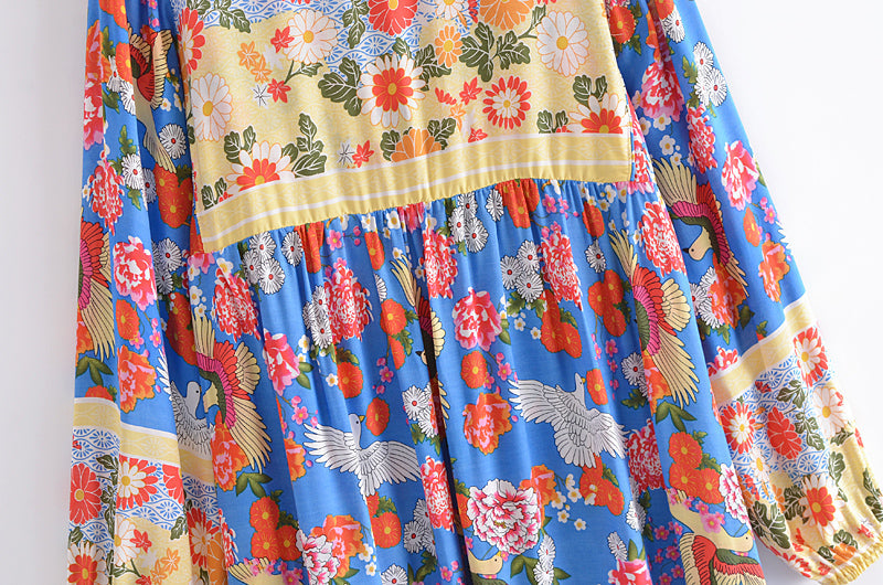 Gown Dress, Boho Maxi Dress, Loose Dress, Irma Peony Blue Bird