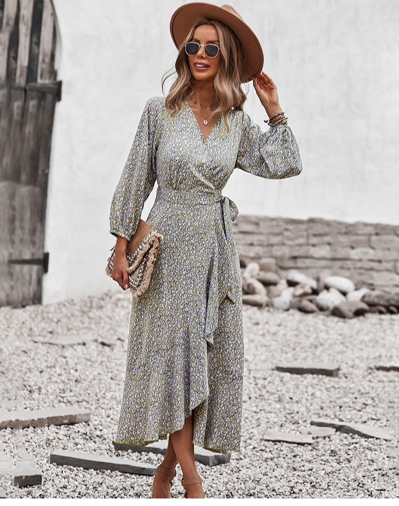 Boho Midi Dress, Autumn Dress, Claire in Beige