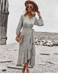 Boho Midi Dress, Autumn Dress, Claire in Beige