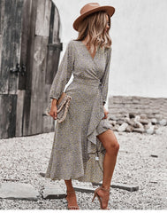 Boho Midi Dress, Autumn Dress, Claire in Beige