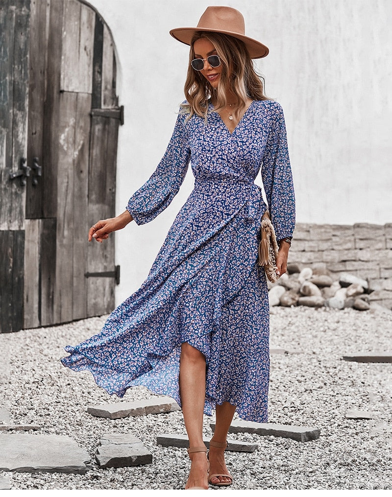 Boho Midi Dress, Autumn Dress, Claire in Blue