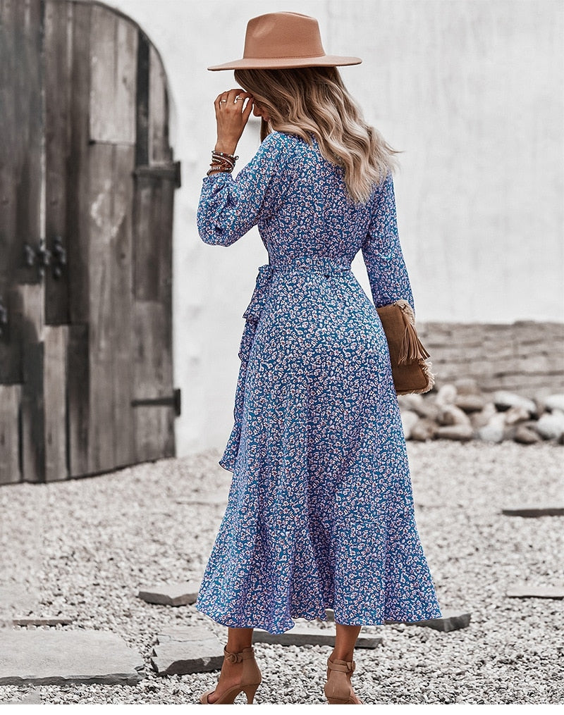 Boho Midi Dress, Autumn Dress, Claire in Blue