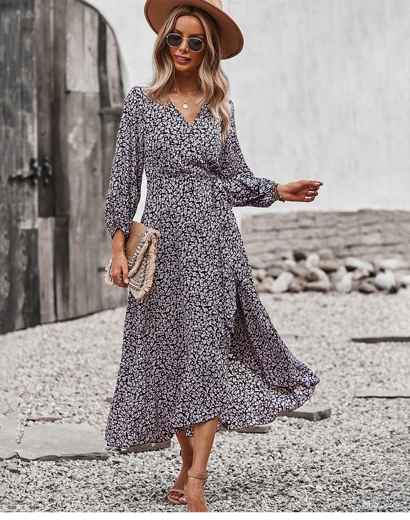 Boho Midi Dress, Autumn Dress, Claire in Black