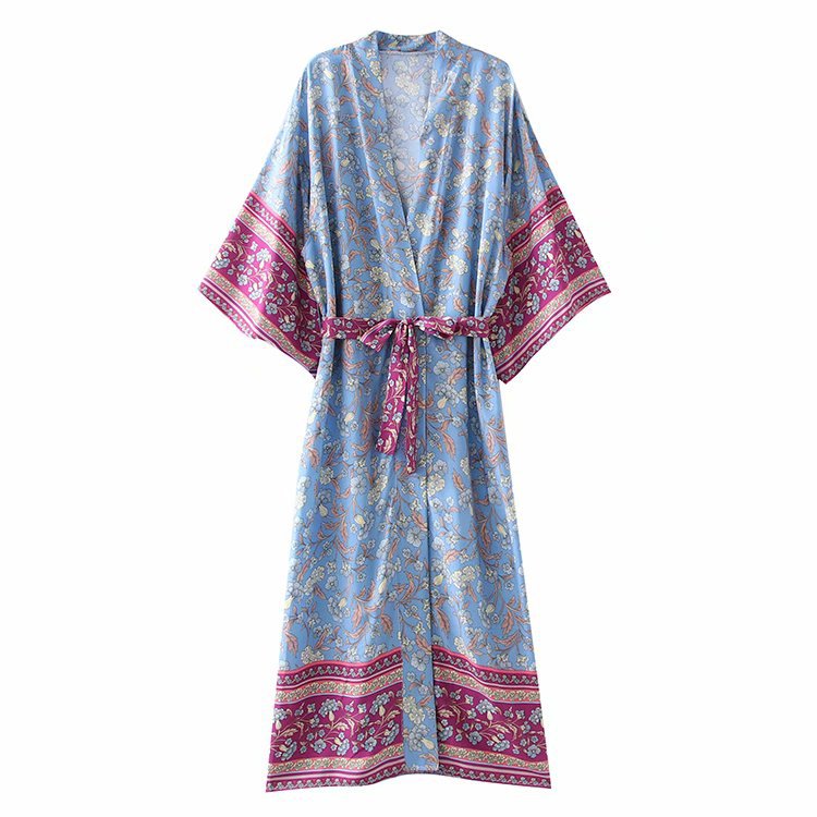 Boho Robe, Kimono Robe,  Beach Cover up, Tayanna Blue Lily of the Nile