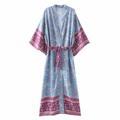 Boho Robe, Kimono Robe,  Beach Cover up, Tayanna Blue Lily of the Nile