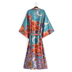 Boho Robe, Kimono Robe,  Beach Cover up, Oceane Moon Light in Green