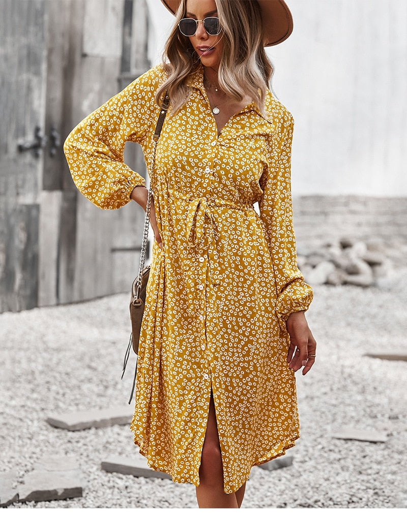 Boho Midi Dress, Sundress, Layla Yellow