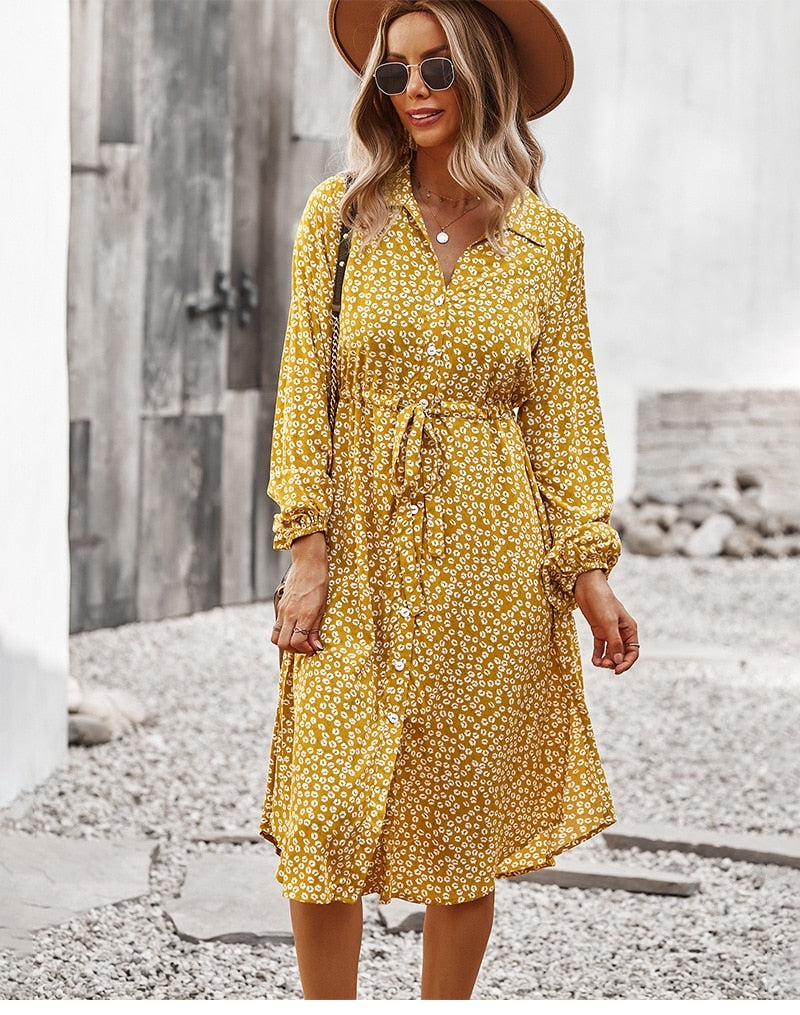 Boho Midi Dress, Sundress, Layla Yellow