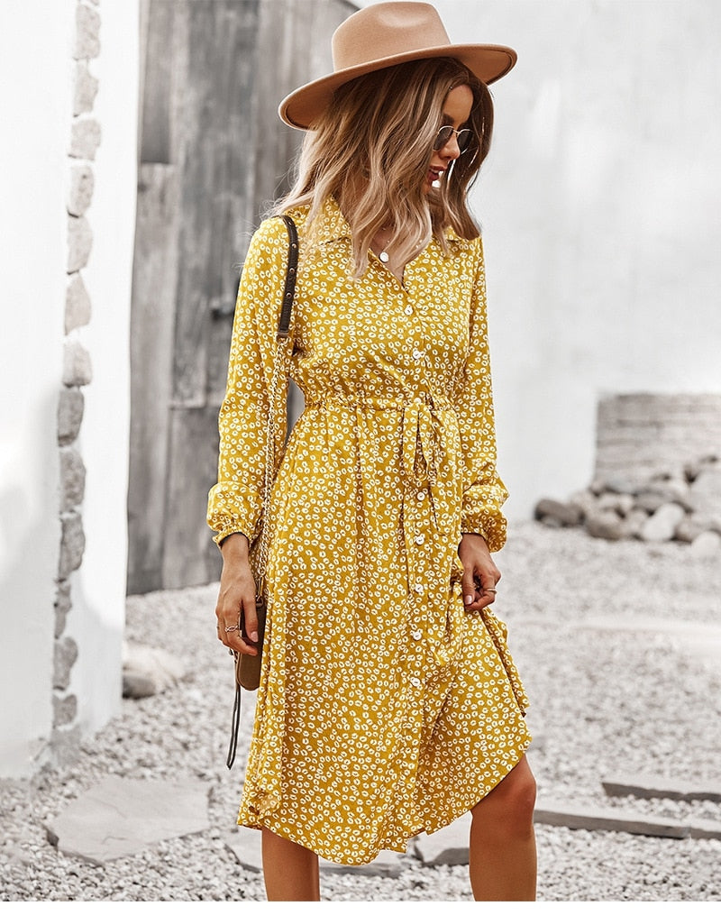 Boho Midi Dress, Sundress, Layla Yellow