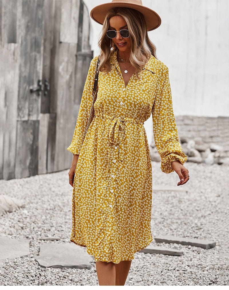 Boho Midi Dress, Sundress, Layla Yellow