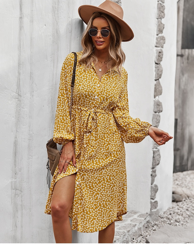 Boho Midi Dress, Sundress, Layla Yellow