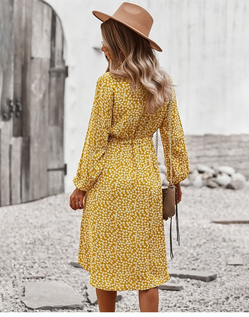 Boho Midi Dress, Sundress, Layla Yellow
