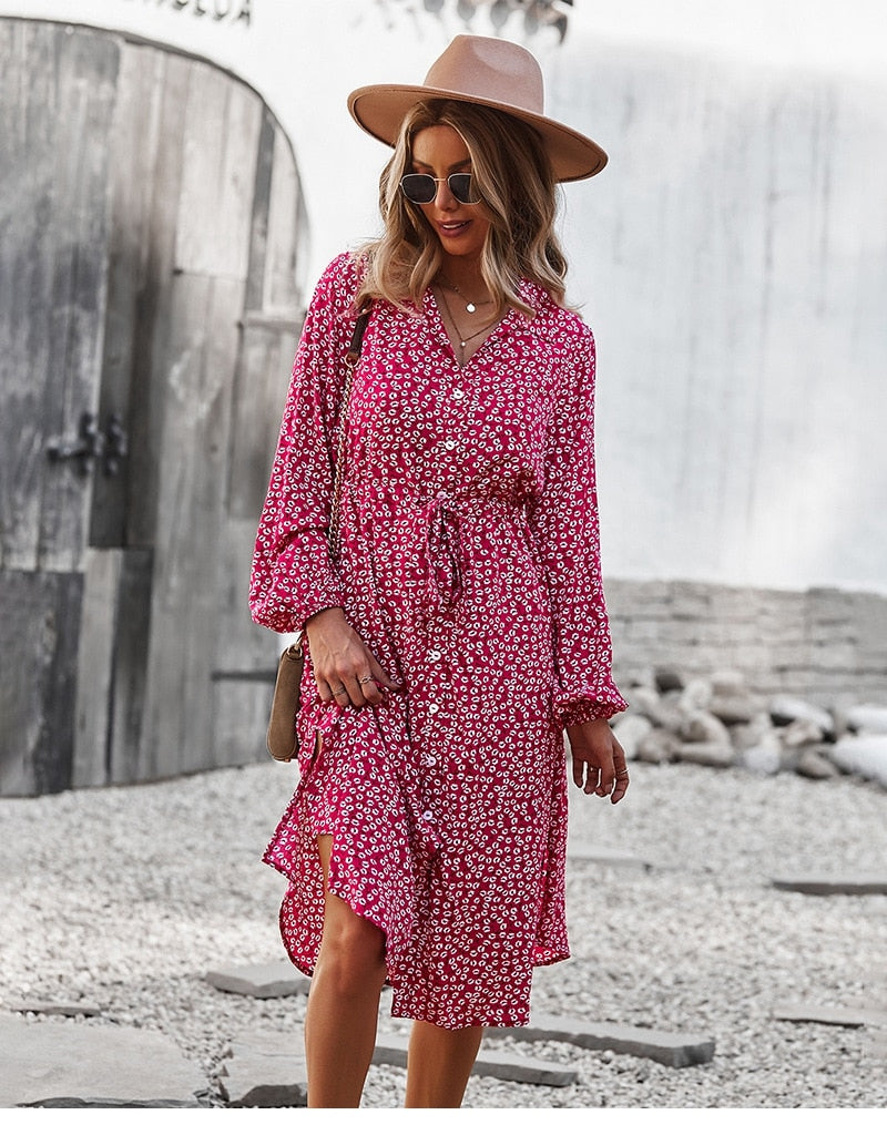 Boho Midi Dress, Sundress, Layla Red