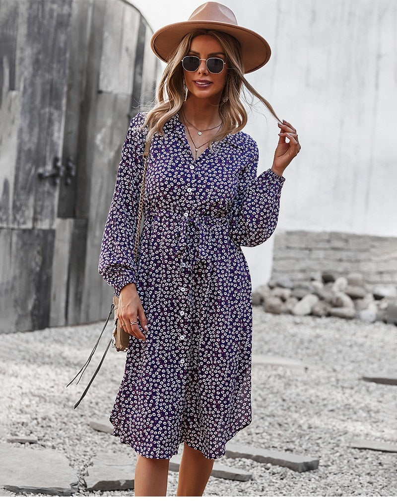 Boho Midi Dress, Layla in Blue