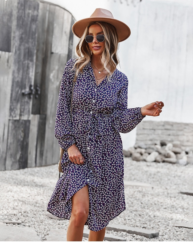 Boho Midi Dress, Layla in Blue