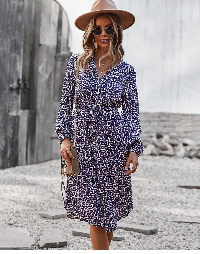 Boho Midi Dress, Layla in Blue