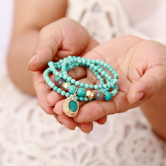 Boho Necklace, Mala Stone Beads Turquoise Gold
