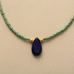 Boho Necklace, Seed Beads, Amazonite and Lapis