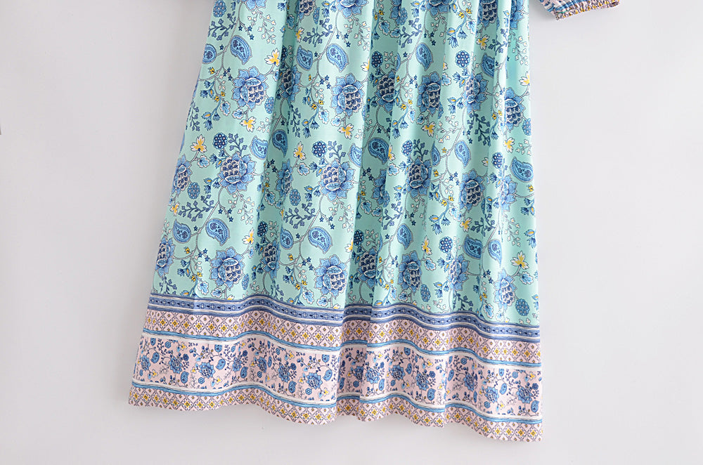 Gown Dress, Boho Maxi Dress, Loose Dress, Blue and Pink Calla