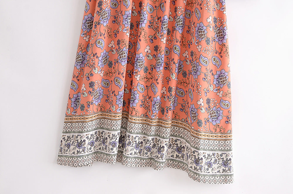 Gown Dress, Boho Maxi Dress, Loose Dress, Blue and Pink Calla