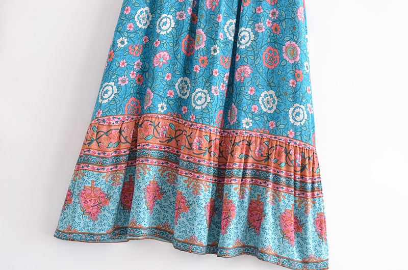 Boho Skirt, Hippie Skirts, Maxi Skirt, Verbena Flower in Blue