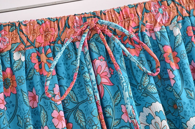 Boho Skirt, Hippie Skirts, Maxi Skirt, Verbena Flower in Blue