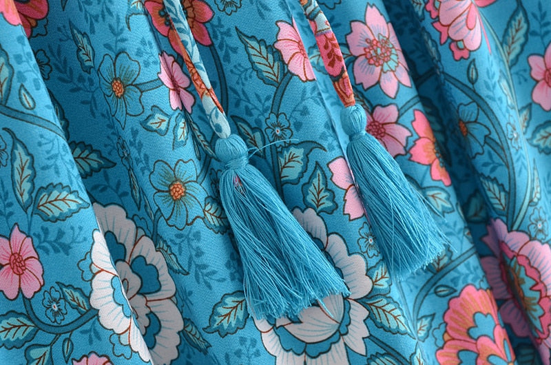 Boho Skirt, Hippie Skirts, Maxi Skirt, Verbena Flower in Blue