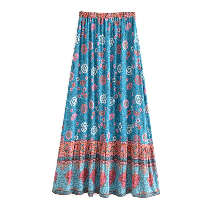 Boho Skirt, Hippie Skirts, Maxi Skirt, Verbena Flower in Blue