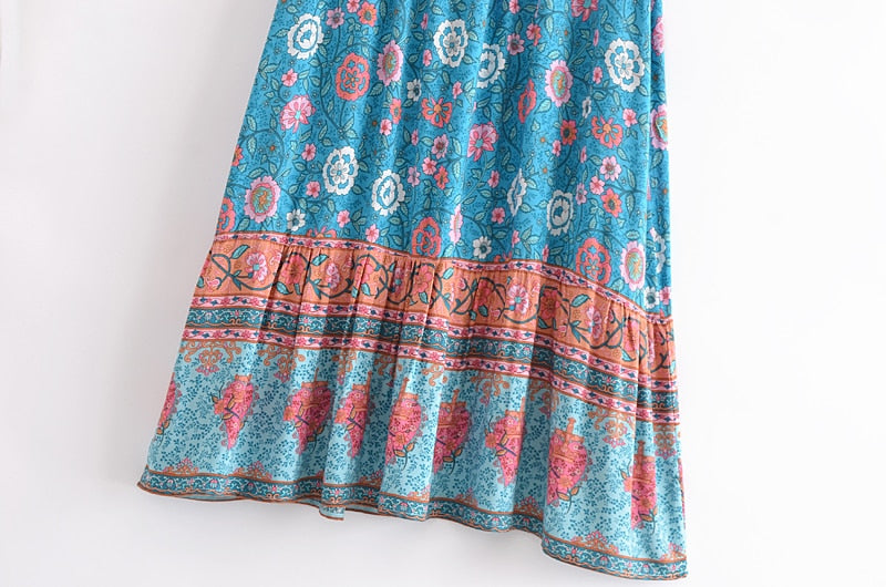 Boho Skirt, Hippie Skirts, Maxi Skirt, Verbena Flower in Blue