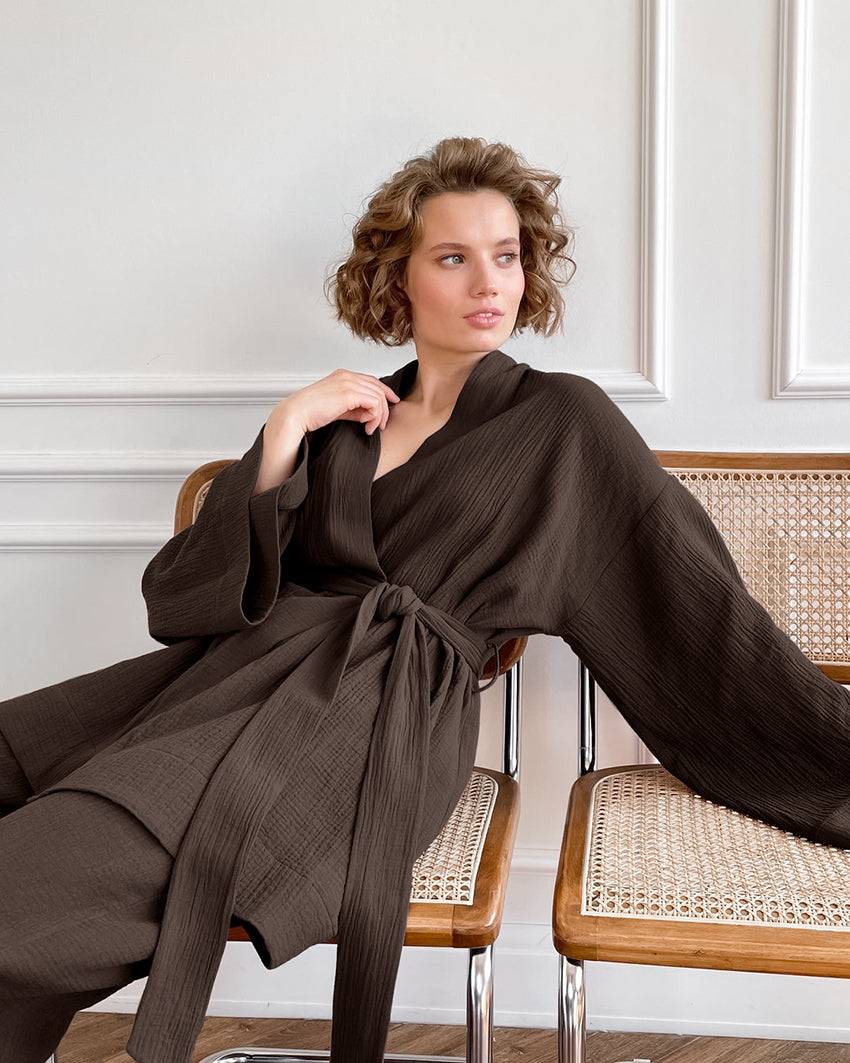 Boho Pajamas, Pajamas Sets for Women, Emily Cotton  in Green, Brown and Gray