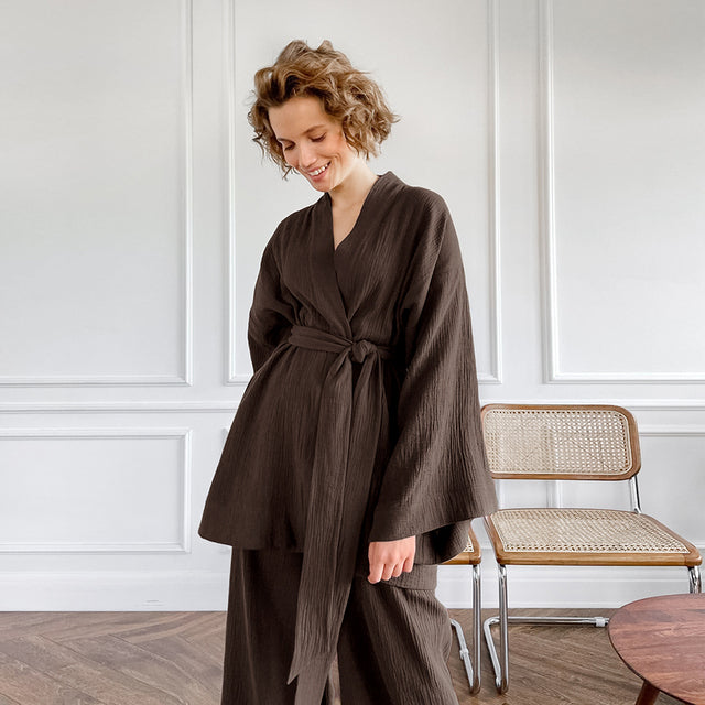 Boho Pajamas, Pajamas Sets for Women, Emily Cotton  in Green, Brown and Gray