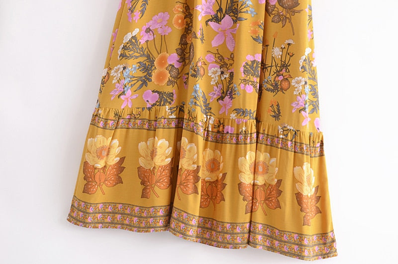 Boho Skirt, Hippie Skirts, Maxi Skirt, Adrienne Flower in Yellow and  Pink