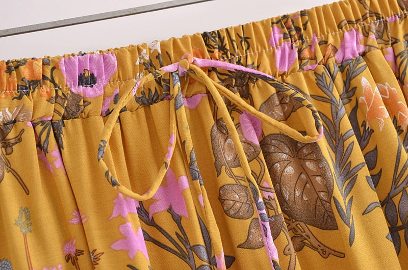 Boho Skirt, Hippie Skirts, Maxi Skirt, Adrienne Flower in Yellow and  Pink