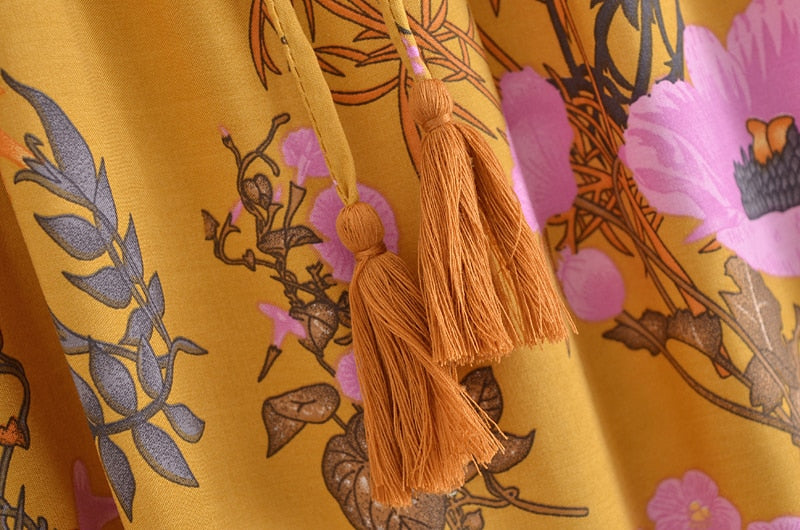 Boho Skirt, Hippie Skirts, Maxi Skirt, Adrienne Flower in Yellow and  Pink