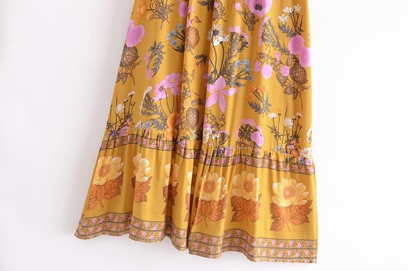Boho Skirt, Hippie Skirts, Maxi Skirt, Adrienne Flower in Yellow and  Pink