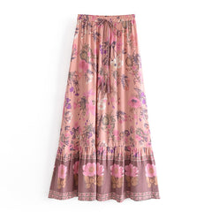 Boho Skirt, Hippie Skirts, Maxi Skirt, Adrienne Flower in Yellow and  Pink