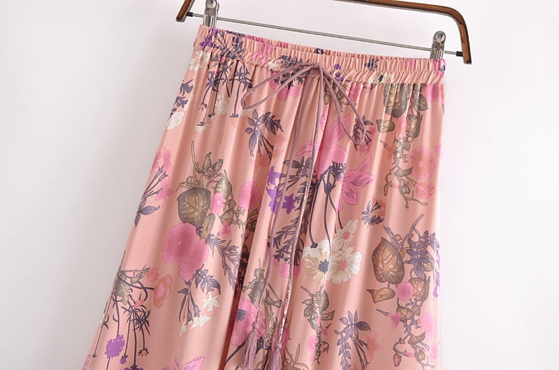 Boho Skirt, Hippie Skirts, Maxi Skirt, Adrienne Flower in Yellow and  Pink
