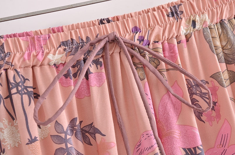 Boho Skirt, Hippie Skirts, Maxi Skirt, Adrienne Flower in Yellow and  Pink