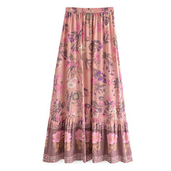 Boho Skirt, Hippie Skirts, Maxi Skirt, Adrienne Flower in Yellow and  Pink