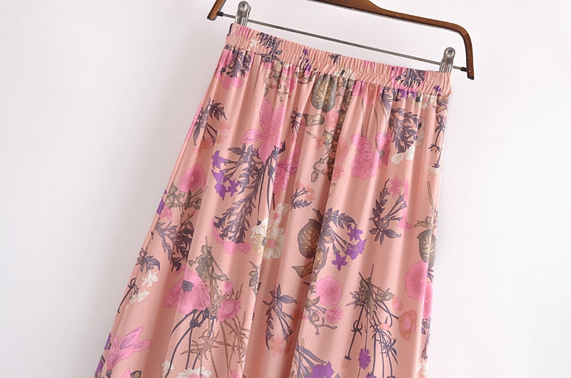 Boho Skirt, Hippie Skirts, Maxi Skirt, Adrienne Flower in Yellow and  Pink