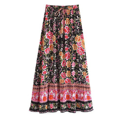 Boho Skirt, Hippie Skirts, Maxi Skirt, Eulalie Balck Pink Flower
