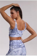 Yoga Set, Yoga Legging, Printed Workout Set Top and Legging,Naomi Tie Dye in Blue