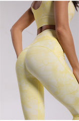 Yoga Set, Yoga Legging, Printed Workout Set Top and Legging,Naomi Tie Dye in Yellow