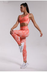 Yoga Set, Yoga Legging, Printed Workout Set Top and Legging,Naomi Tie Dye in Orange