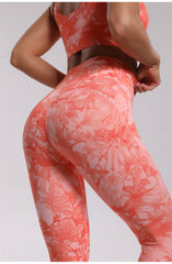 Yoga Set, Yoga Legging, Printed Workout Set Top and Legging,Naomi Tie Dye in Orange