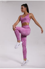 Yoga Set, Yoga Legging, Printed Workout Set Top and Legging,Naomi Tie Dye in Purple