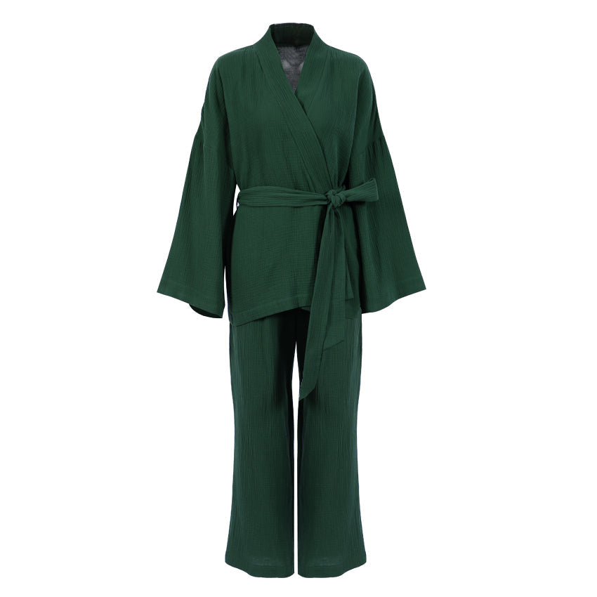Boho Pajamas, Pajamas Sets for Women, Emily Cotton  in Green, Brown and Gray